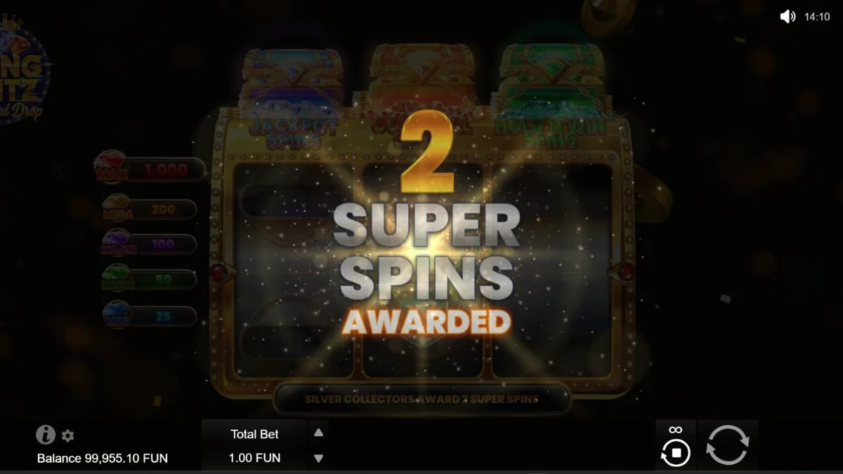 Interface luxuosa do slot Bling Blitz Diamond Drop com diamantes e símbolos dourados
