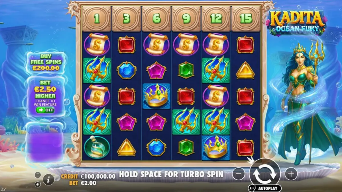 Cena subaquática do jogo Kadita Ocean Fury com elementos de mitologia