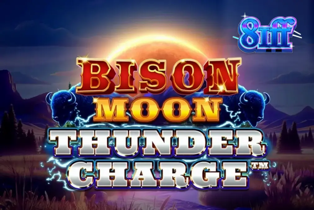 Cenário de tempestade na pradaria com o símbolo do bisão em destaque no slot Bison Moon: Thunder Charge.